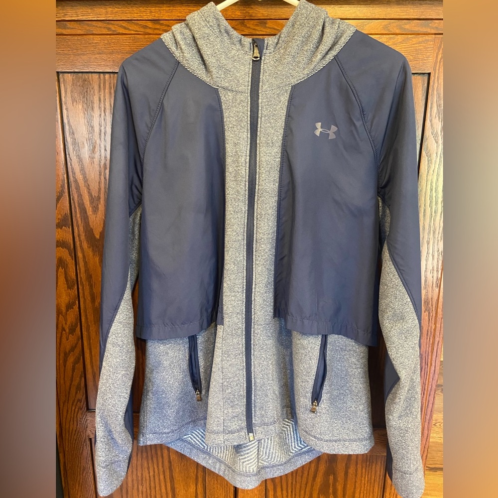Under Armour Women's Gray and Blue Hooded Cold Gear Jacket Large